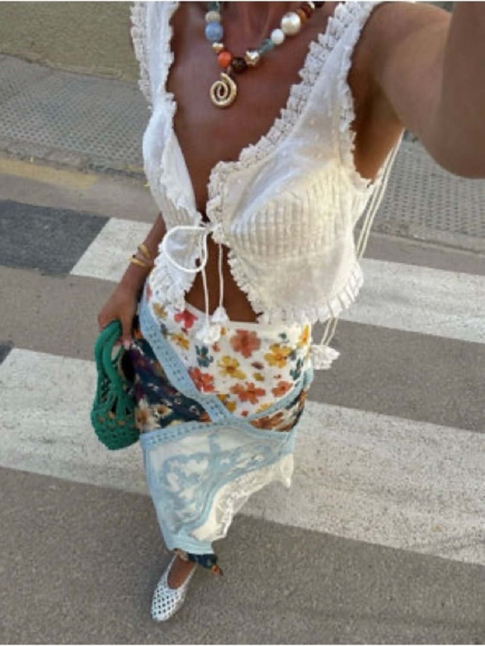 ANTHROPOLOGIE Italian Summer Patchwork Scarf Floral Lace High Waisted Midi Skirt - Picture 2 of 10